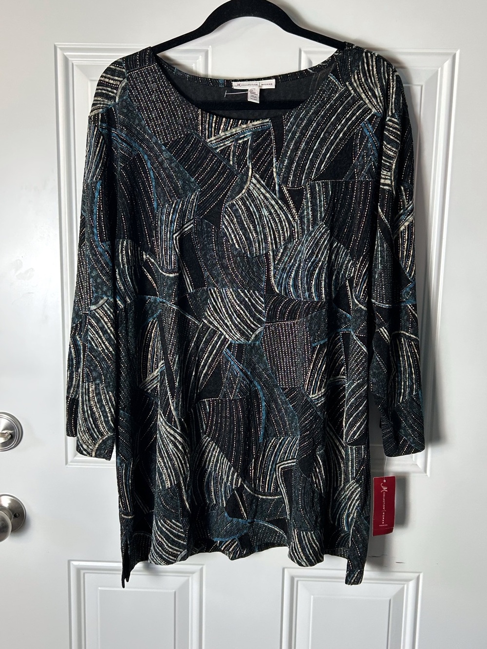 NWT JM Collection Black Gold Metallic Patterned 3/4 Sleeve Top 3X Plus Size